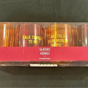 Set of 4 Amber Thanksgiving Glasses – Funny Holiday Drinkware – New in Box